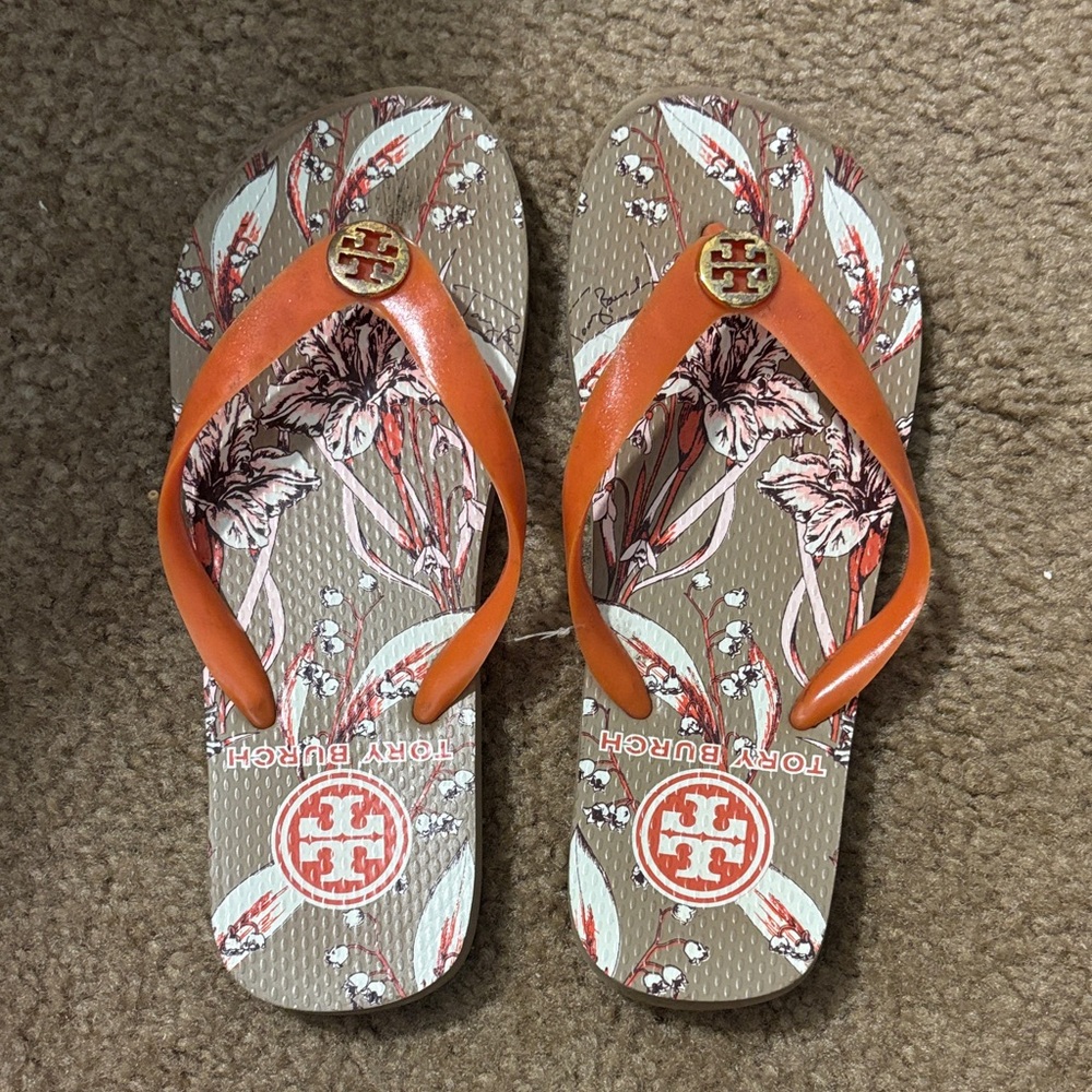 Tory Burch Orange Floral Sandals